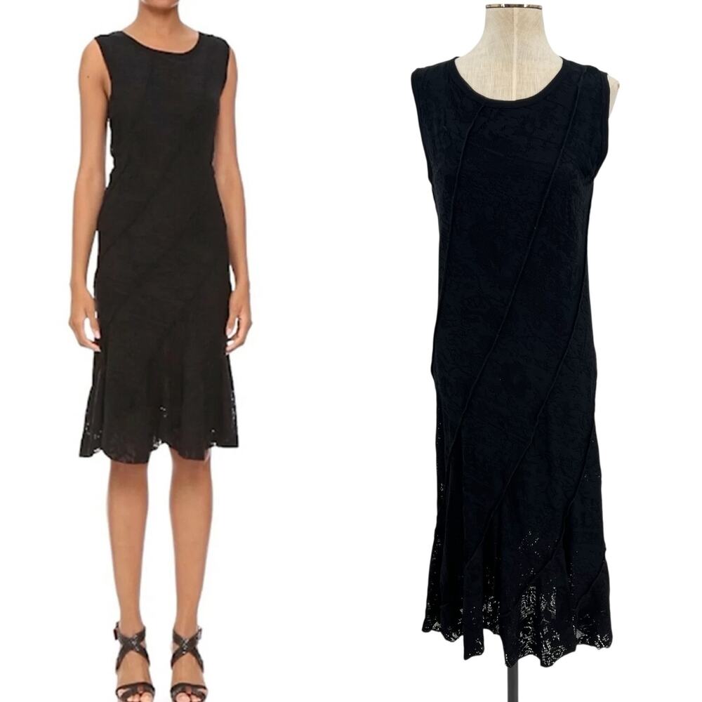 Fuzzi Black Lace Seamed Dress Bodycon Slip Sleeveless Pullover Stretch‎ Size XL